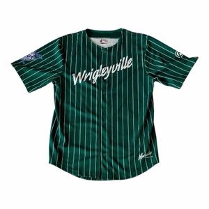 Wrigleyville Chicago Cubs Green Pinstripe Men's Baseball Jersey *Rare*